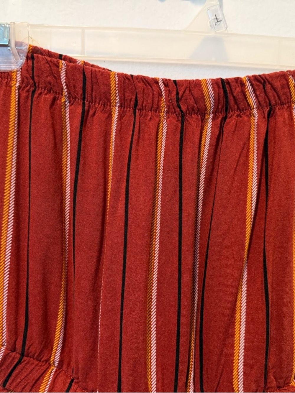 Women’s Rust colored Striped Strapless Wide-Leg Jumpsuit - Picture 3 of 10